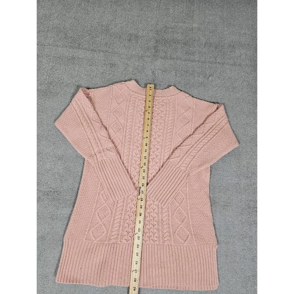 J Crew Cable knit Patchwork Tunic Sweater Womens Medium Pink Wool Blend Casual - Picture 4 of 14
